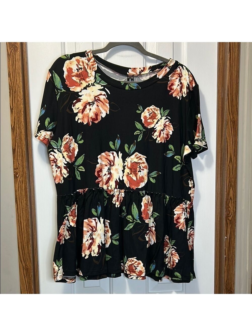 Agnes & Dora Black Ruffle Top with Floral Print NWT